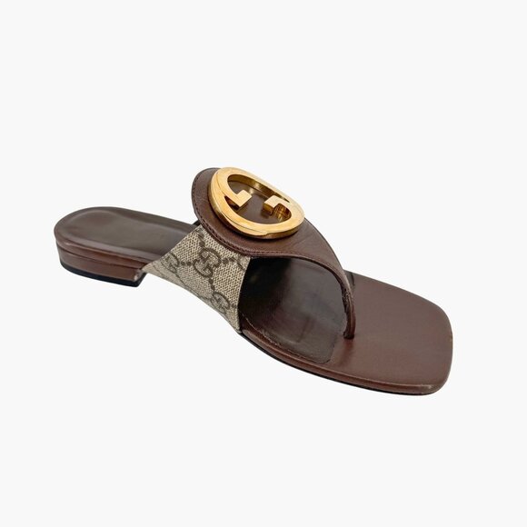 Gucci Blondie GG Flat Thong Sandals Beige Monogram Leather Size 37 US 7 Women - Picture 11 of 15